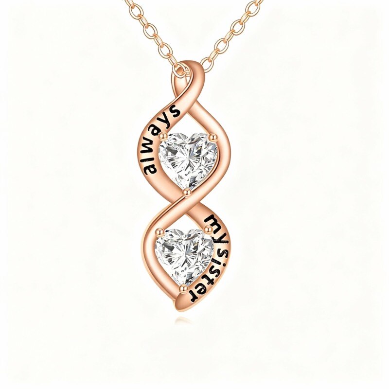 Collier pendentif symbole infini en moissanite et or rose 14 carats-1