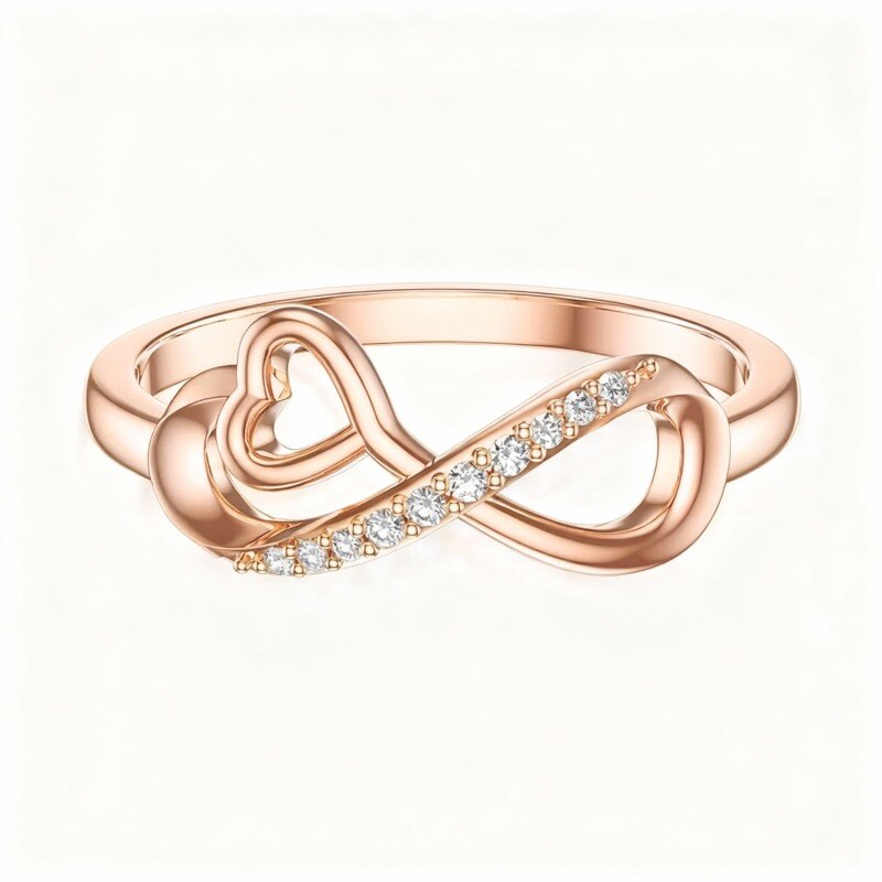 Bague en or rose 18 carats avec moissanite et symbole de l'infini-1