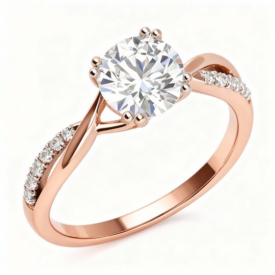 10K Rose Gold Moissanite Infinity Symbol & Round Engagement Ring
