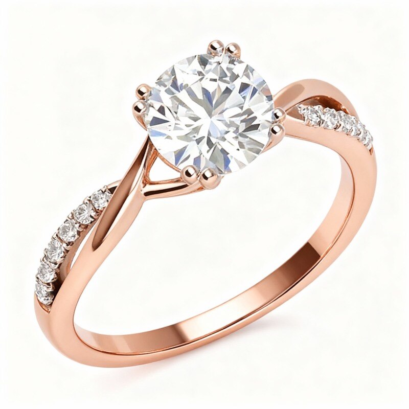 10K Rose Gold Moissanite Infinity Symbol & Round Engagement Ring-4