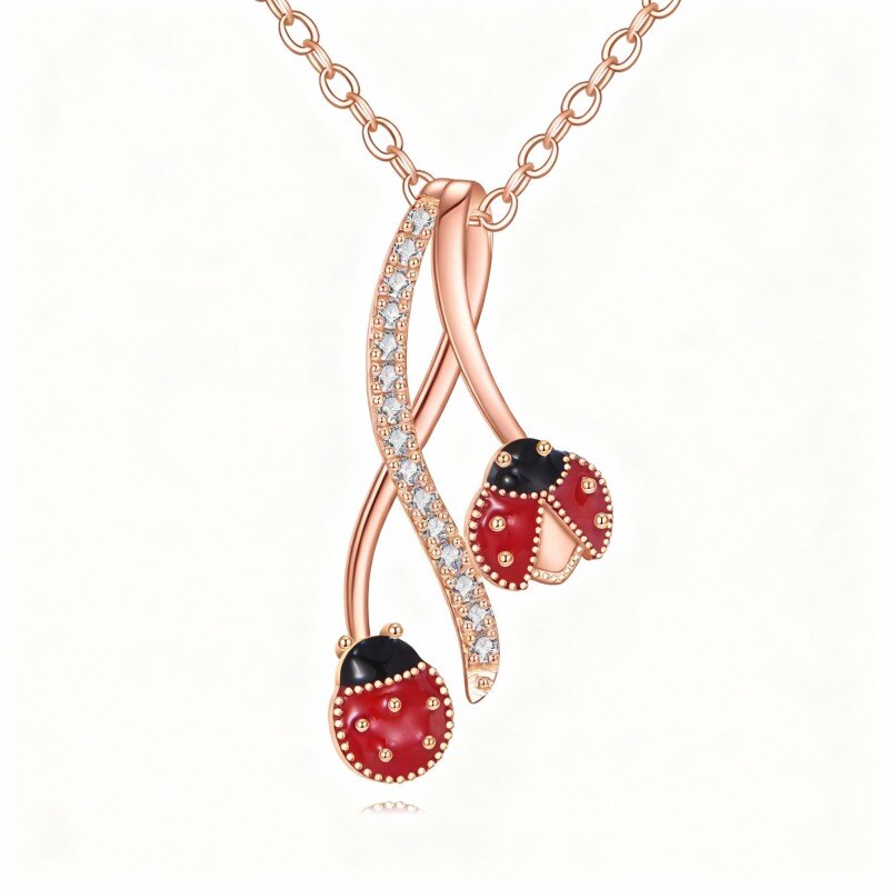 Collier pendentif coccinelle en or rose 10 carats et moissanite-1