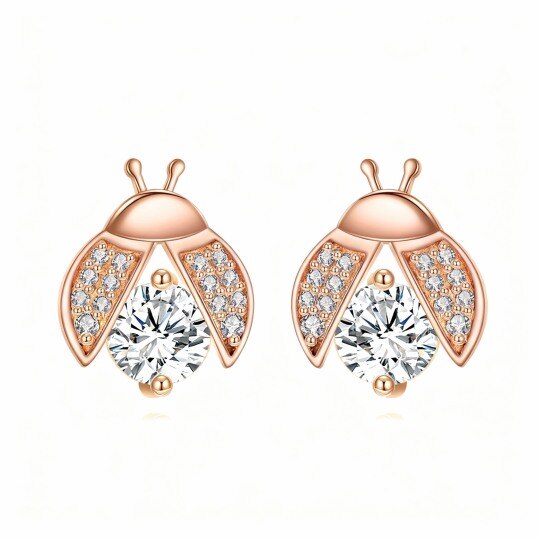 10K Rose Gold Moissanite Ladybug Stud Earrings
