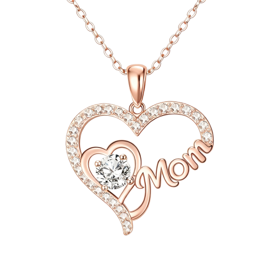 10K Roségouden Moissanite Mama & Hart Hanger Ketting met Gegraveerd Woord