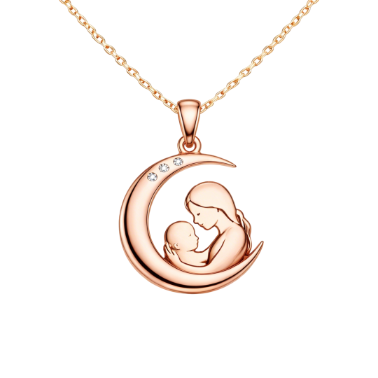 10K Rose Gold Moissanite Mama & Moon Pendant Necklace