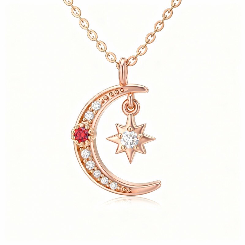 14K Rose Gold Moissanite Moon & Star Pendant Necklace-1