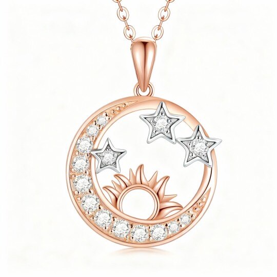 10K Rose Gold Moissanite Moon & Star & Sun Pendant Necklace
