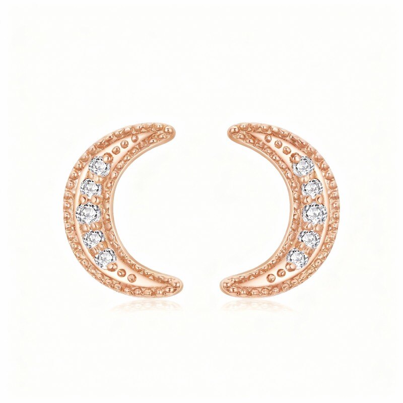 Pendientes de botón de luna de moissanita en oro rosa de 18 quilates-1
