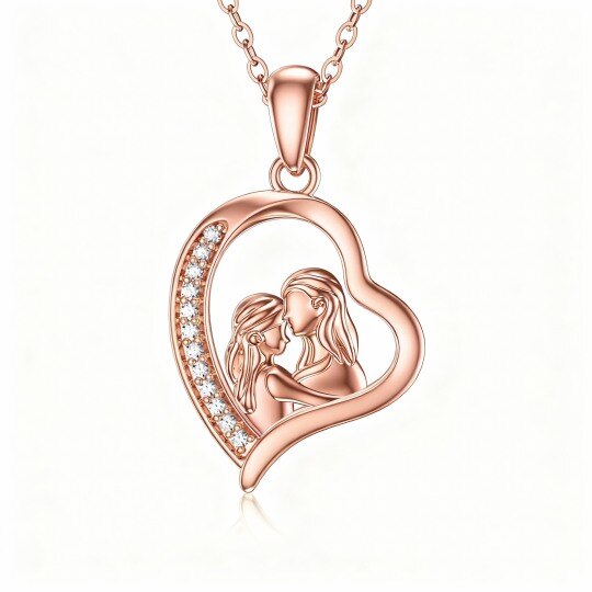 10K Rose Gold Moissanite Mother & Daughter & Heart Pendant Necklace