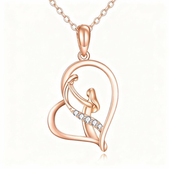 Collier pendentif en or rose 10 carats avec moissanite, mère et fille et cœur