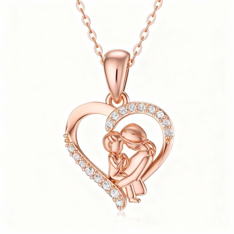 Collar con colgante de oro rosa de 18 quilates con moissanita para madre e hija-1