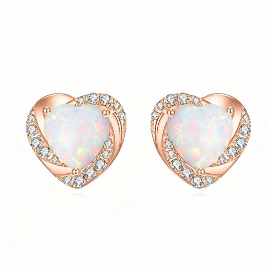 10K Rose Gold Moissanite & Opal Heart Stud Earrings