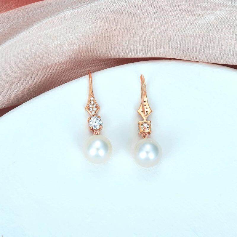 Pendientes colgantes de oro rosa de 14 quilates con moissanita y perlas-3