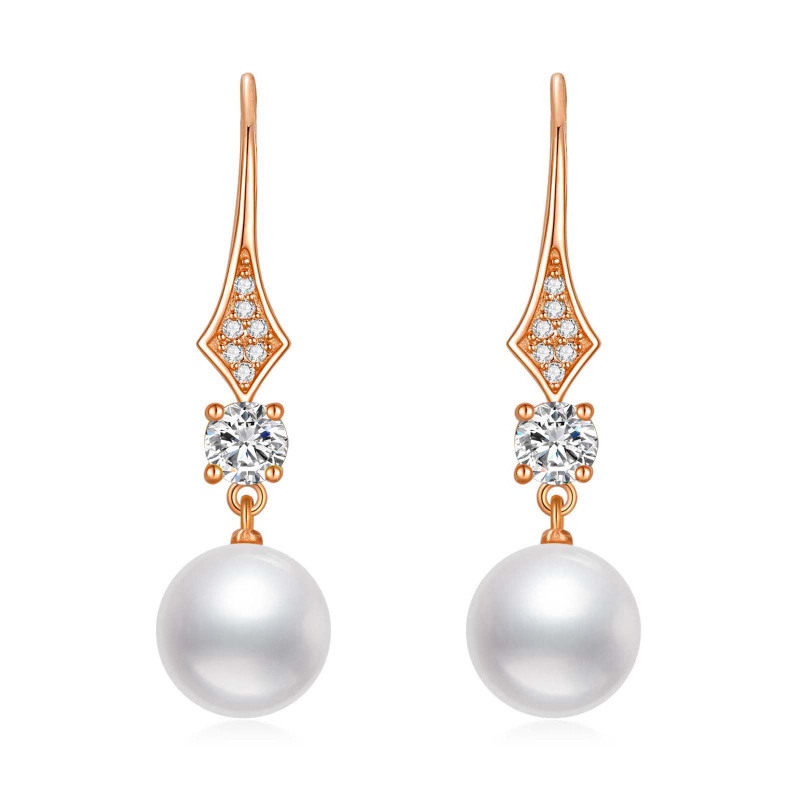 Pendientes colgantes de oro rosa de 14 quilates con moissanita y perlas-1
