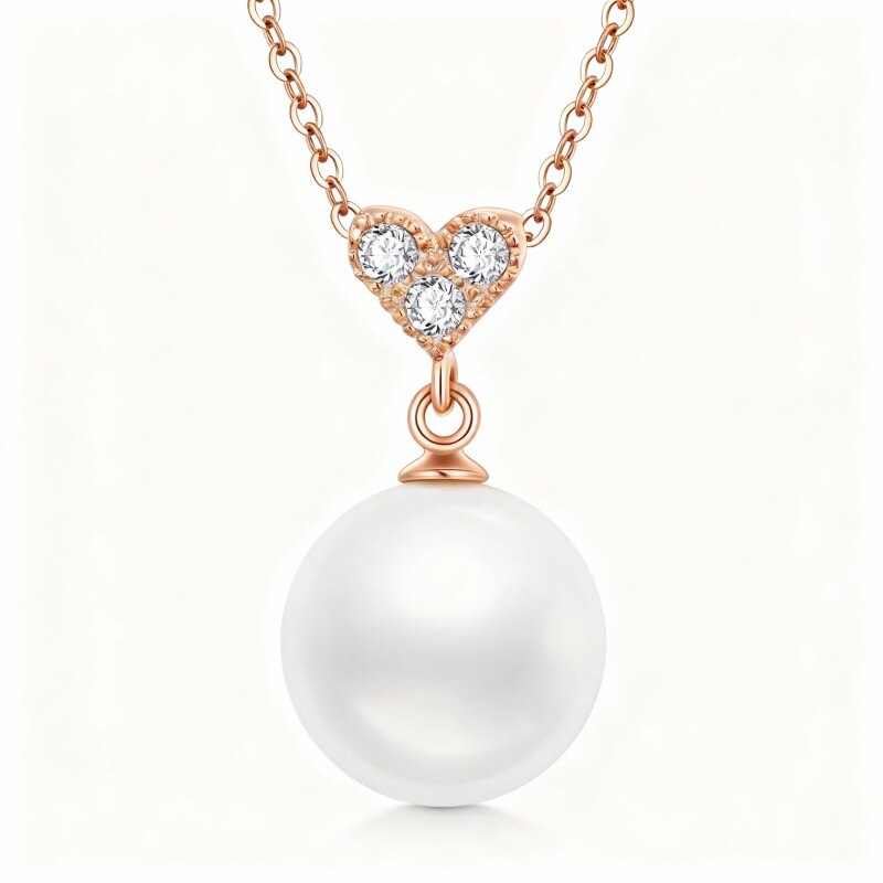 Collar con colgante de corazón de oro rosa de 10 quilates con moissanita y perlas-1