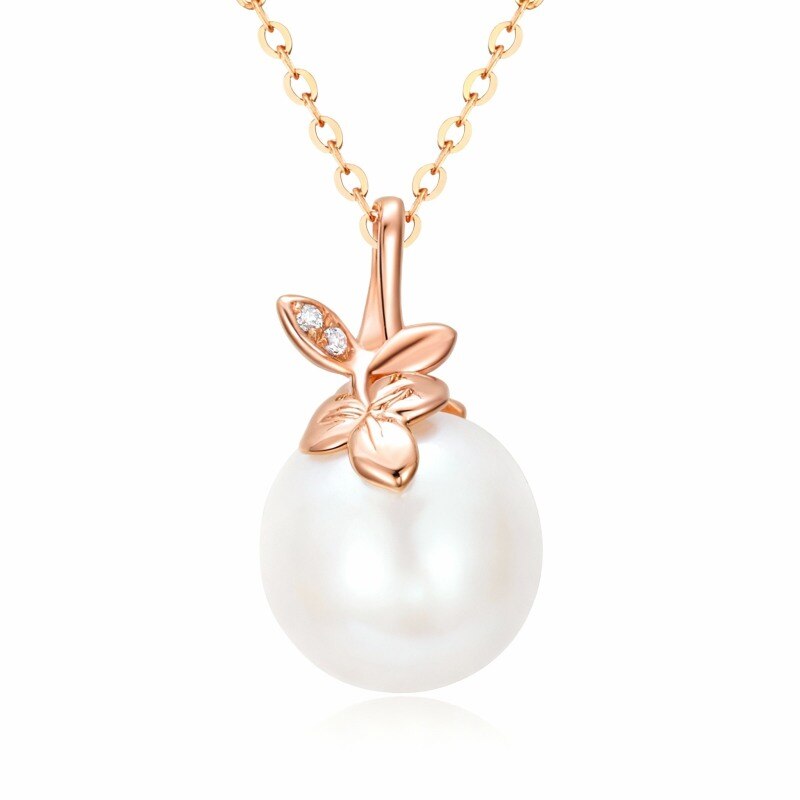 Collier pendentif en or rose 18 carats, moissanite et perle-1