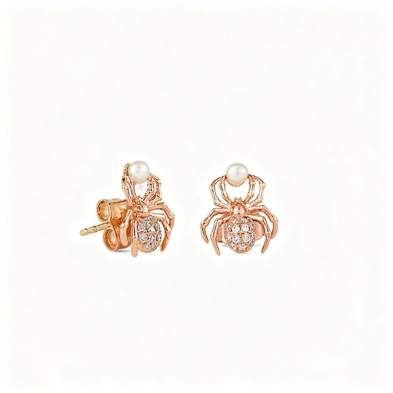 Pendientes de araña de oro rosa de 14 quilates con moissanita y perlas-1