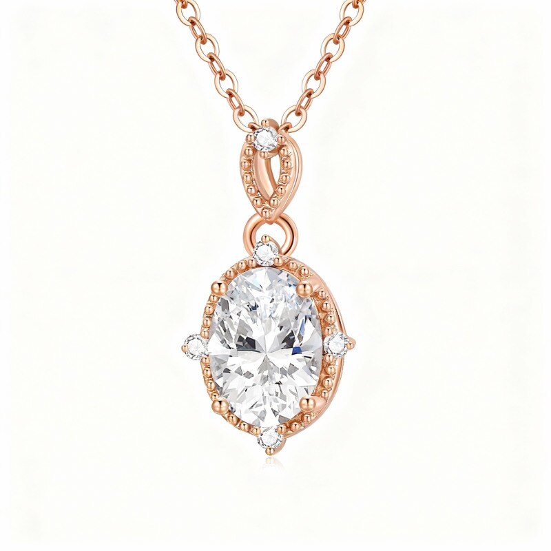 Collier pendentif en or rose 10 carats et moissanite-1