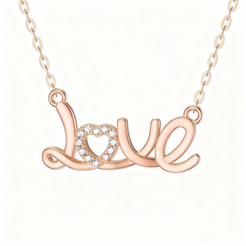 10K Rose Gold Moissanite Pendant Necklace with Engraved Word-1