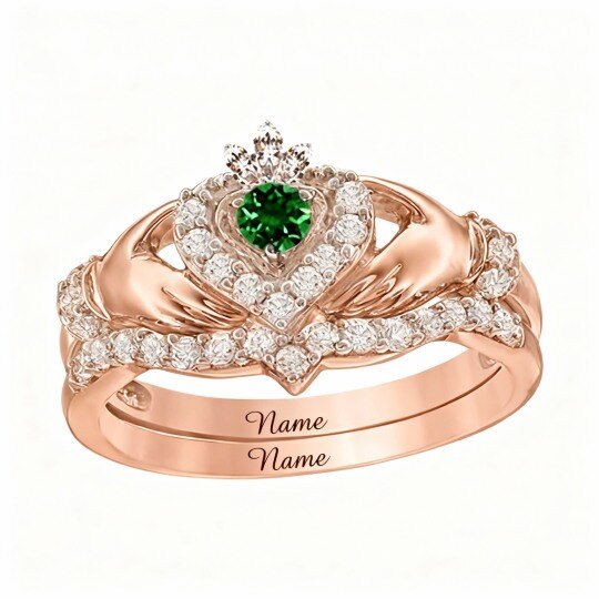 10K Rose Gold Moissanite Personalized Birthstone & Personalized Engraving & Heart Ring