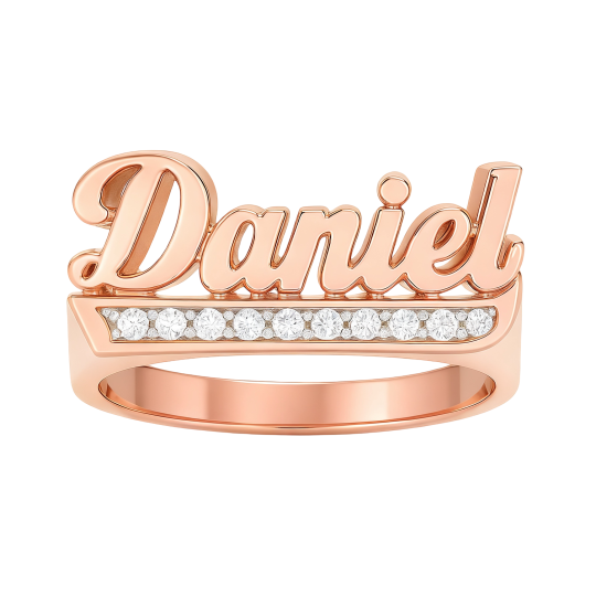 Anillo de oro rosa de 10 quilates con moissanita, personalizado, clásico, grabable, para padre e hija, padre e hijo, padres e hijos. Anillo para hombre.