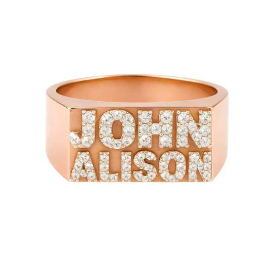 Anillo de oro rosa de 10 quilates con moissanita, personalizado con nombre clásico, para padre e hija, para padre e hijo y para hombre.
