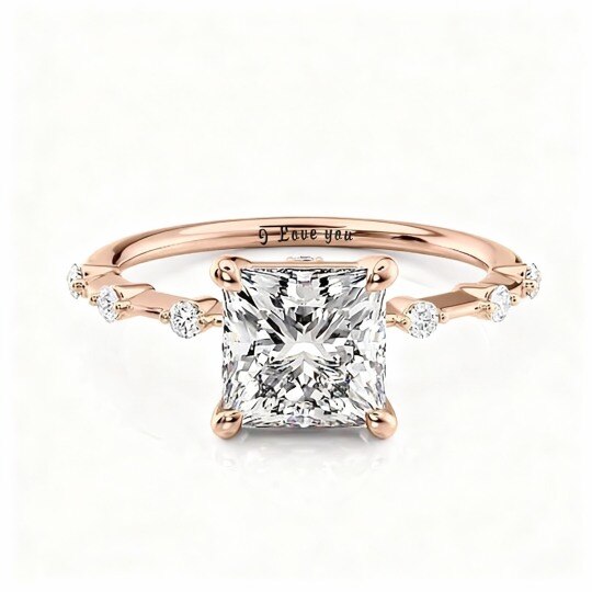 Anillo de compromiso de oro rosa de 10 quilates con moissanita talla princesa de 2 quilates