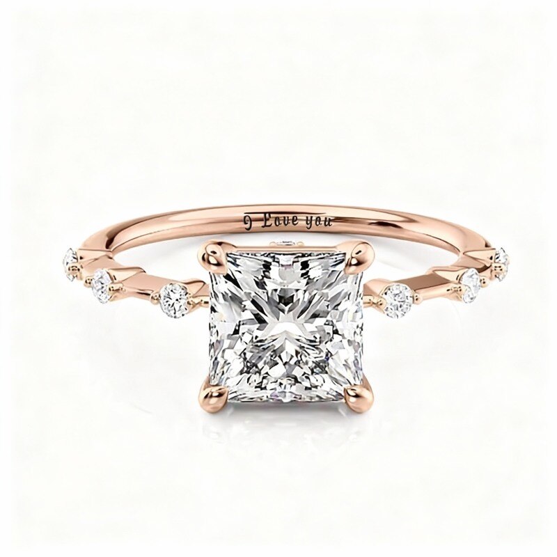 Bague de fiançailles en or rose 10 carats avec moissanite taille princesse de 2 carats-5