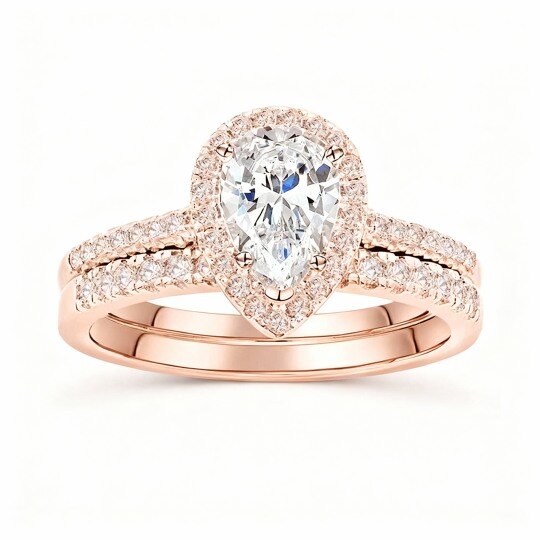 10K Rose Gold Moissanite Personalized Engraving Wedding Ring
