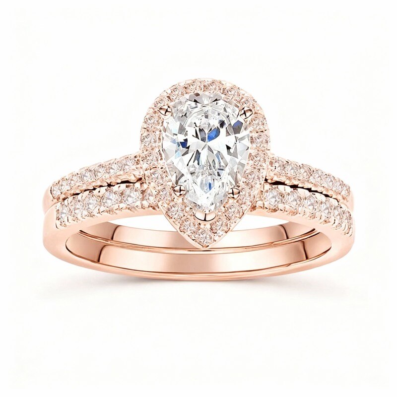 10K Rose Gold Moissanite Personalized Engraving Wedding Ring-6
