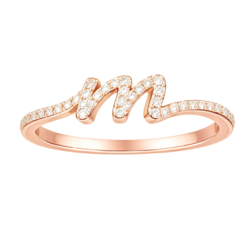 Anillo con inicial personalizada de moissanita y oro rosa de 14 quilates-1