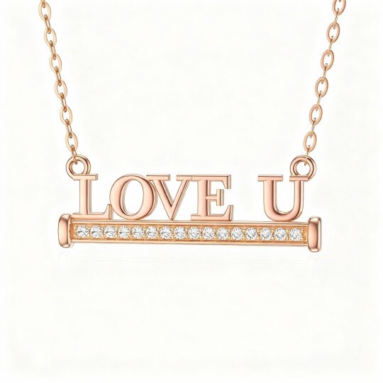 Collar con colgante de inicial personalizada en oro rosa de 10 quilates con moissanita