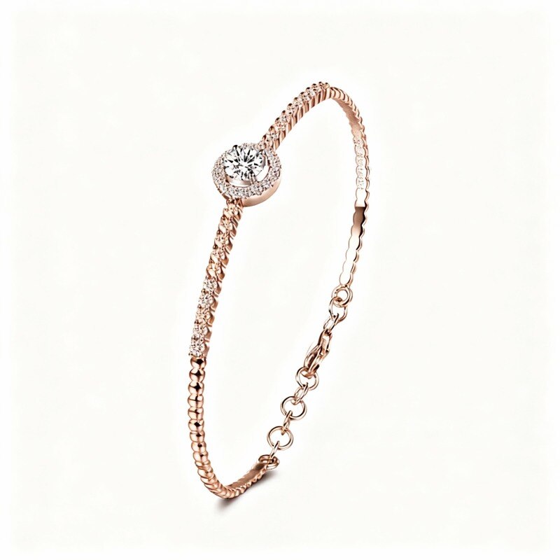 10K Rose Gold Moissanite Plain Bangle Bracelet-9