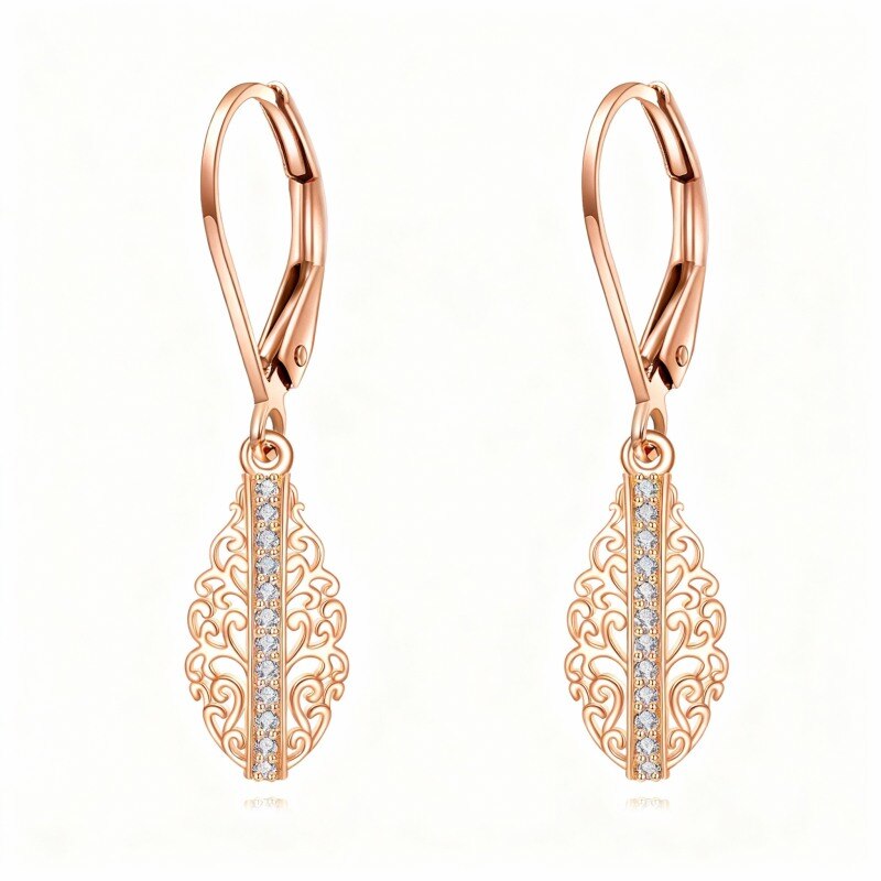 Pendientes colgantes de plumeria con moissanita y oro rosa de 14 quilates-1