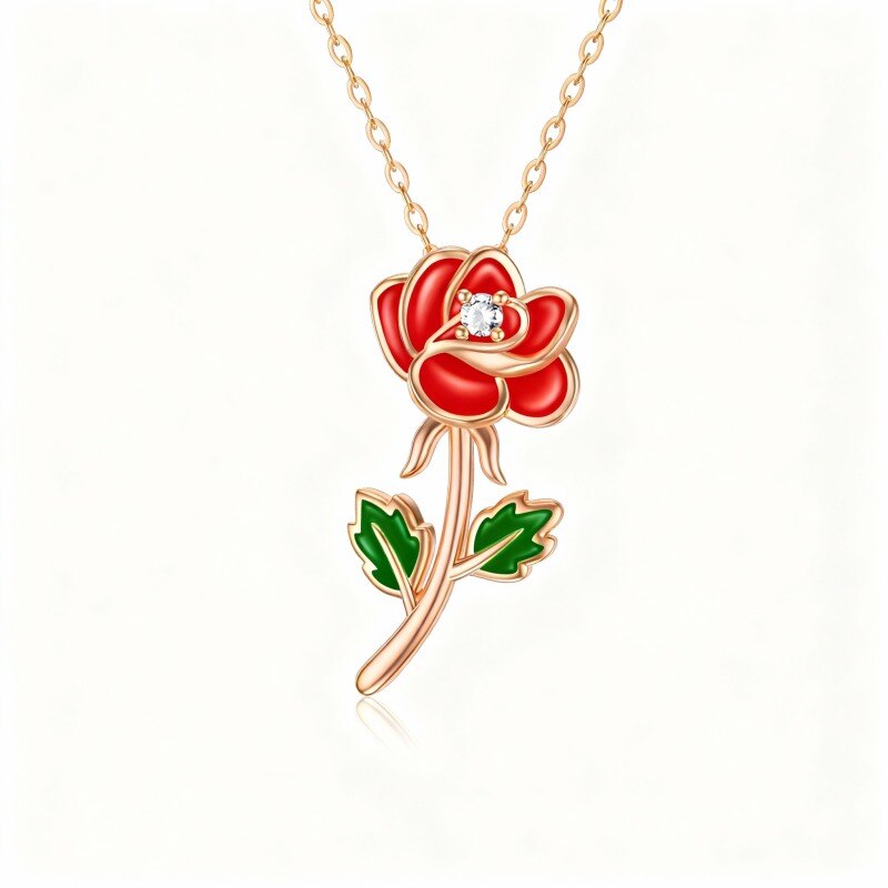 Collar con colgante de rosa de moissanita en oro rosa de 18 quilates-1