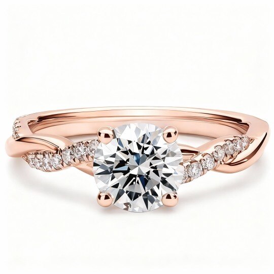 10K Rose Gold Moissanite Round Ring