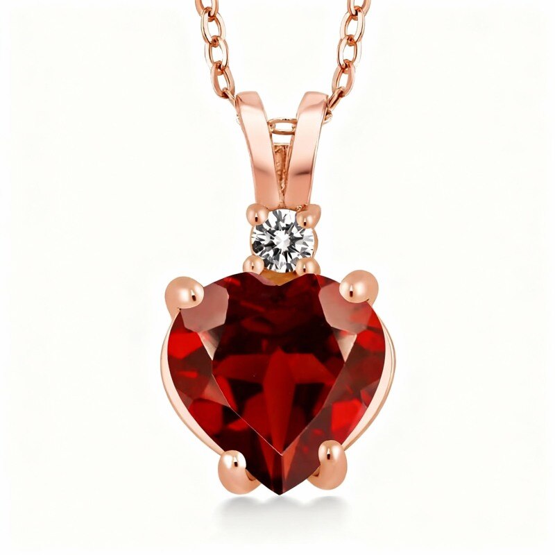 Collier pendentif en or rose 10 carats avec moissanite, rubis, couple, grand-mère, mère, sœurs et pendentif cœur-1