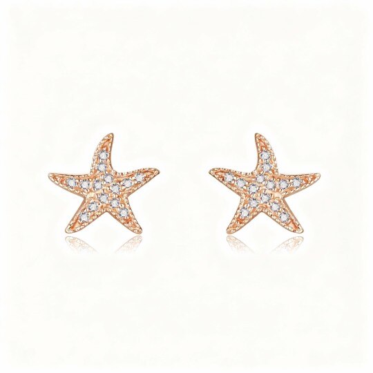 10K Rose Gold Moissanite Starfish Stud Earrings