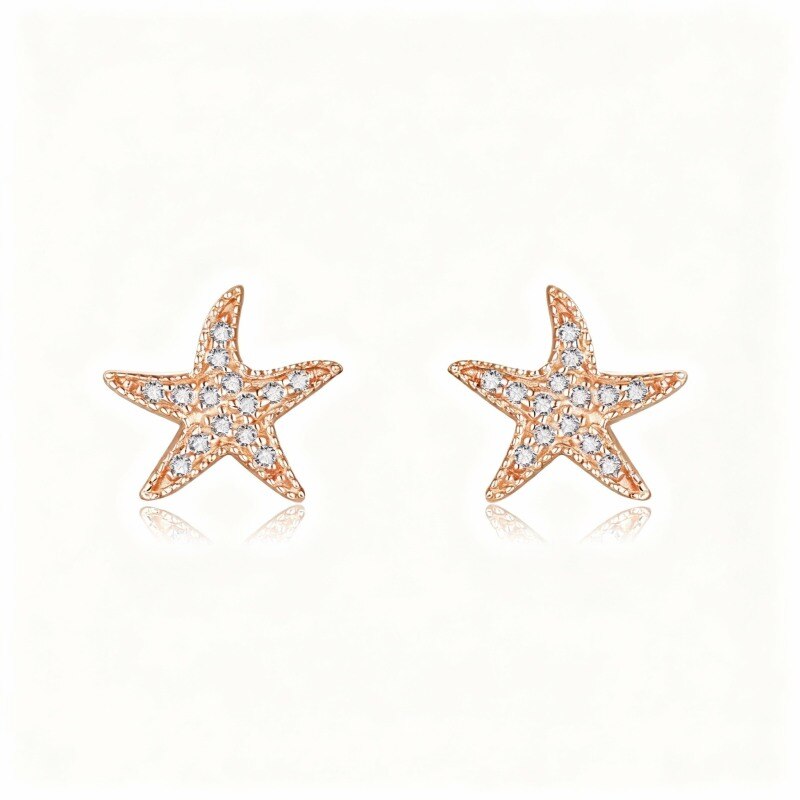 Pendientes de botón de estrella de mar con moissanita en oro rosa de 18 quilates-1