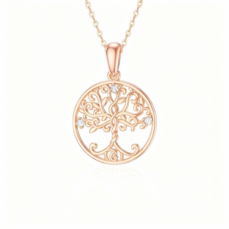 Collar con colgante de árbol de la vida de moissanita en oro rosa de 18 quilates-1