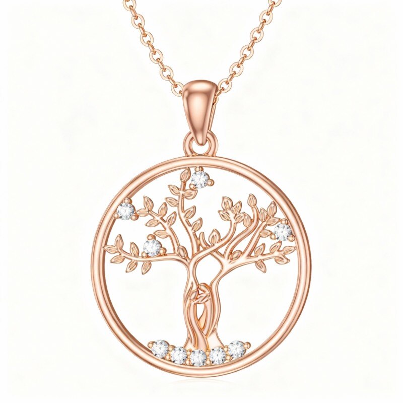 18K Rose Gold Moissanite Tree Of Life Pendant Necklace-1