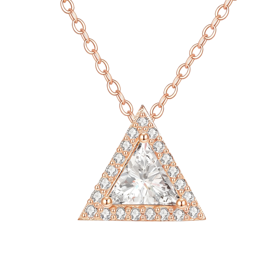 Driehoekige hanger met moissanite van 10 karaats roségoud.