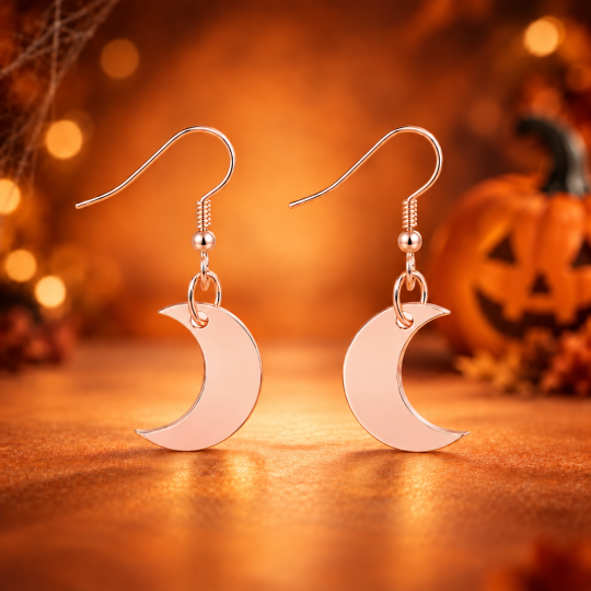 10K Rose Gold Moon Drop Earrings