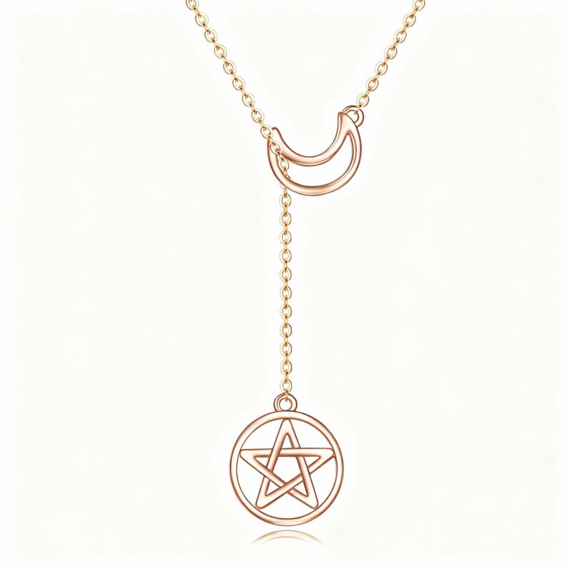 14K Rose Gold Moon & Pentagram Adjustable Y Necklace-1