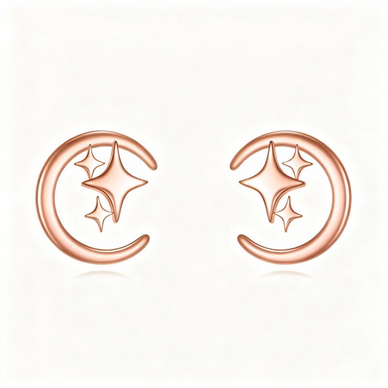 Ohrstecker aus 18-karätigem Roségold mit Mond- und Sternmotiv-1