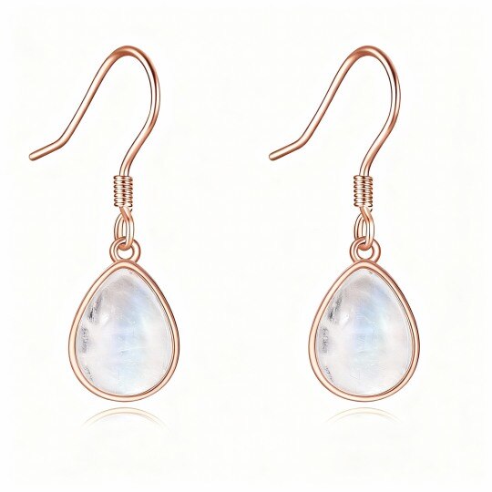 Pendientes colgantes de oro rosa de 10 quilates con forma de gota y piedra lunar