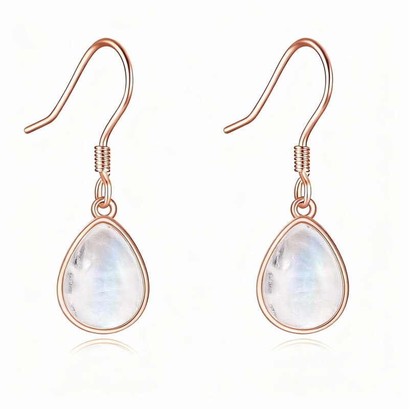 10K Rose Gold Moonstone Drop Shape Drop Earrings-1
