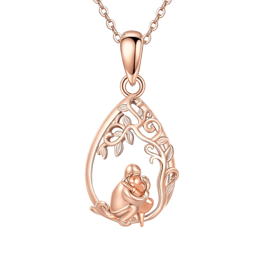 Collier pendentif père et fille en or rose 10 carats et pierre de lune