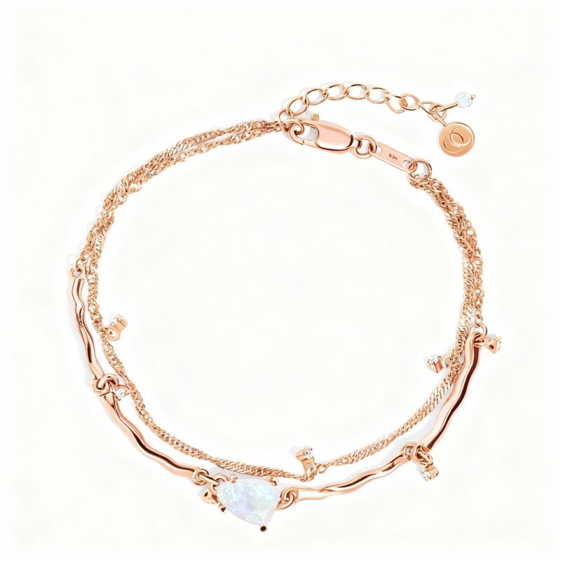 Mehrlagiges Armband aus 18-karätigem Roségold mit Mondsteinen-1