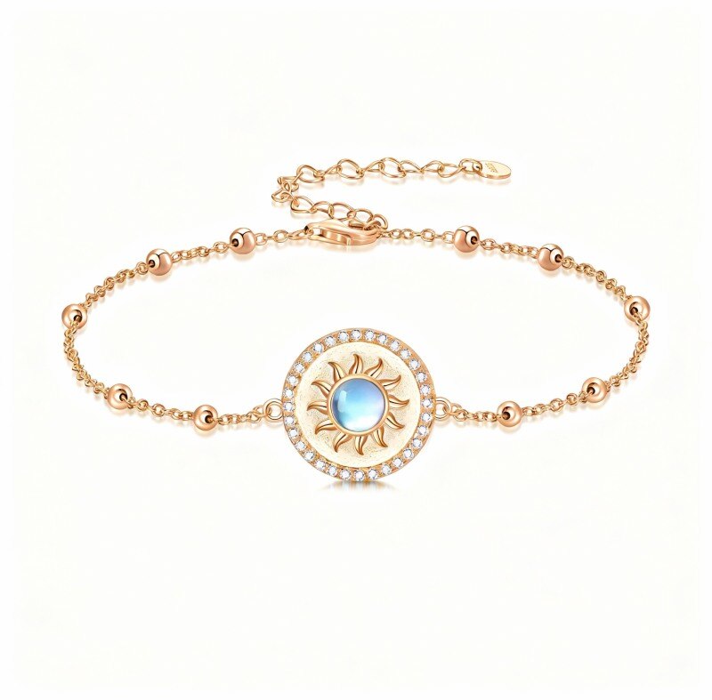 10K Rose Gold Moonstone Sun Charm Bracelet-12