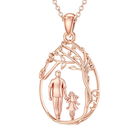 Collier pendentif Arbre de Vie et Père-Fille en or rose 10 carats avec pierre de lune